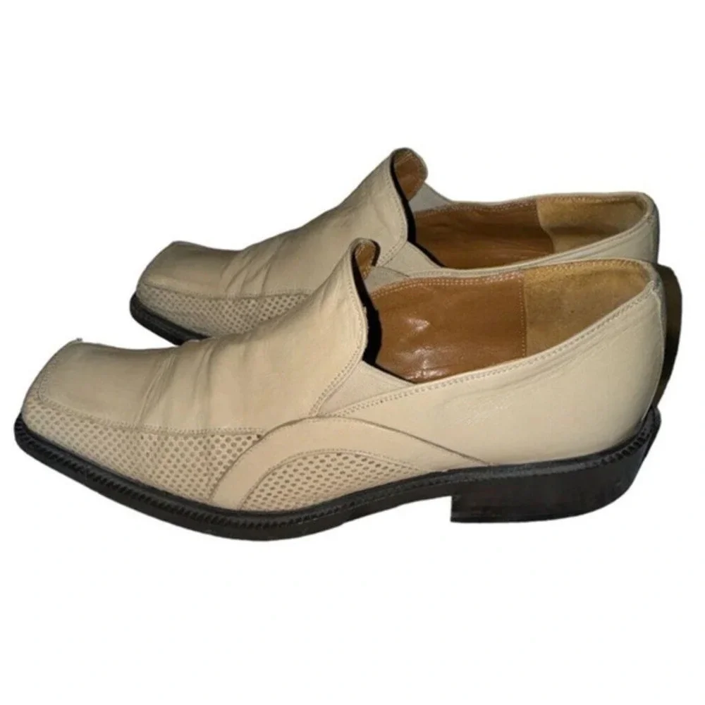 Vittorio Virgili Shoes Made in Italy Square Toe Loafers Off White Sz 11